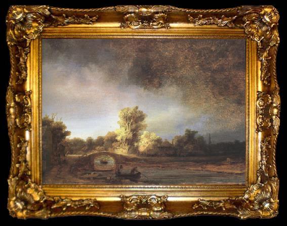 framed  REMBRANDT Harmenszoon van Rijn Landscape with a Stone Bridge (mk33), ta009-2